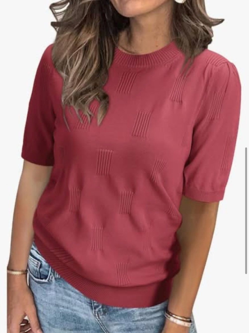 Women's Textured Short-Sleeve Knit Top - Rose